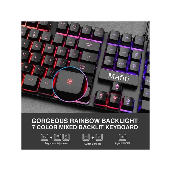 NEW Mafiti Colorful Backlit Gaming Keyboard with mouse - Picture 5 of 6